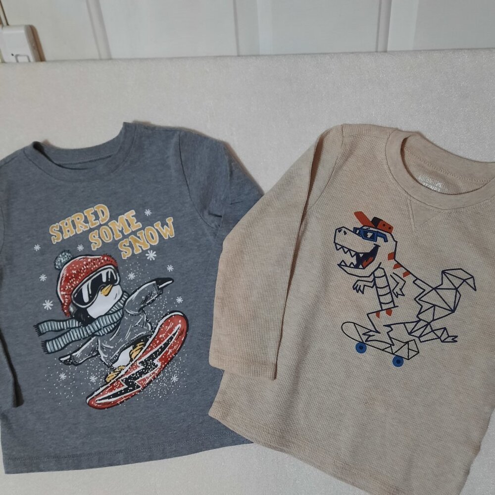 BUNDLE SHRED SOME SNOW, 2 Garanimals Long Sleeve Tee Shirts, 3T, Thermal T REX